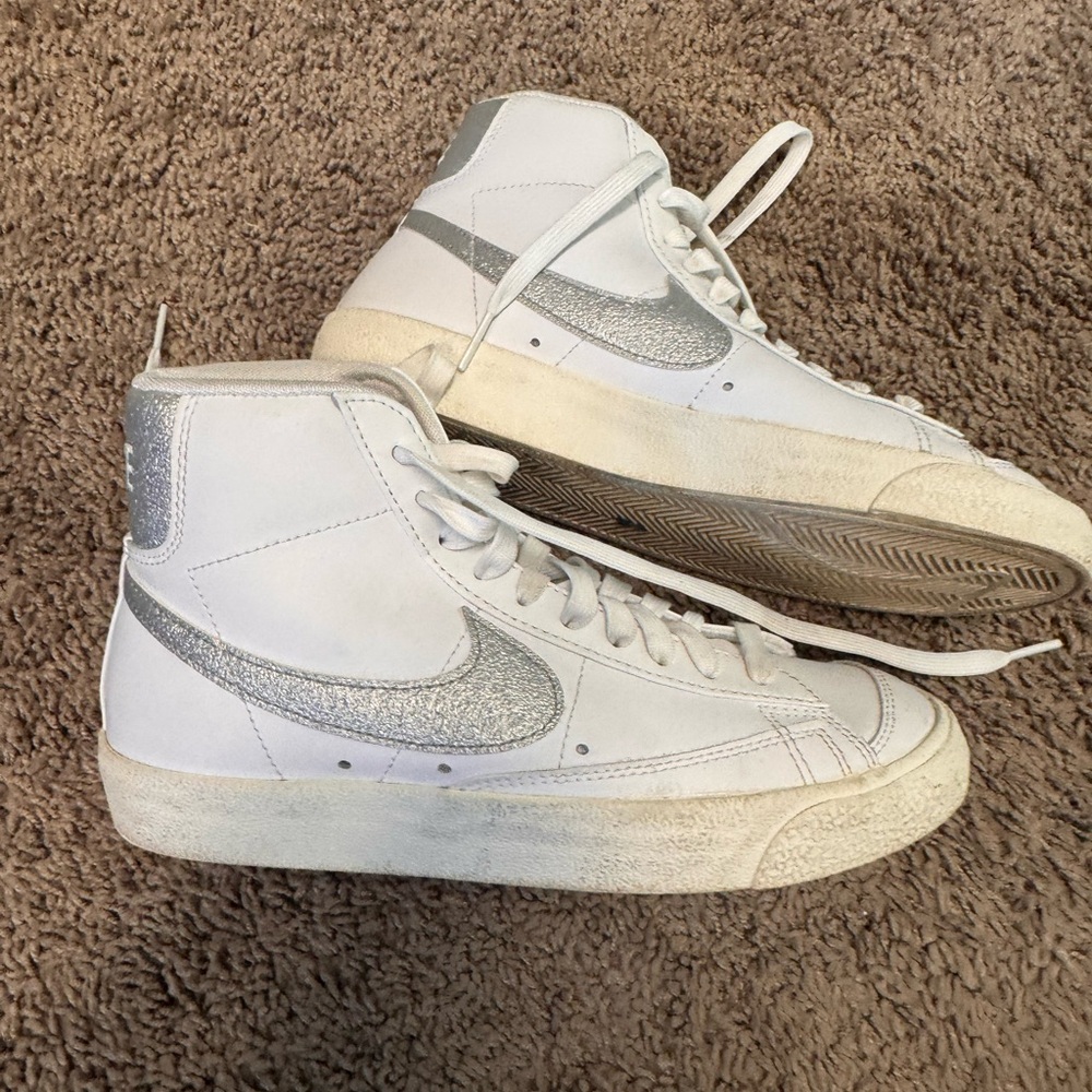 Nike White and Silver High-Top Sneakers